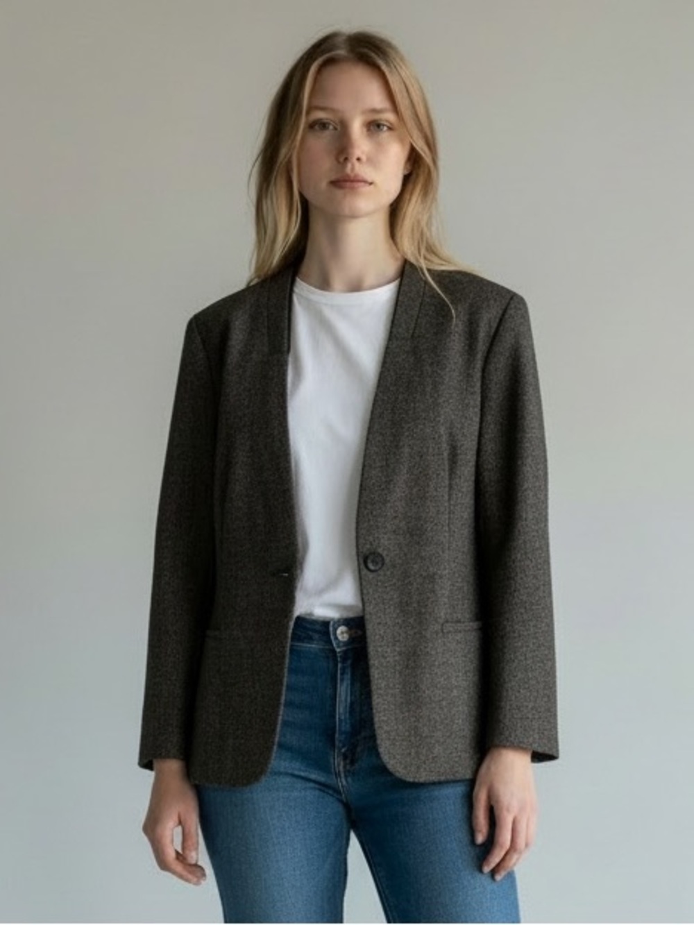 LAFAYETTE 148 New York Wool Silk Blend Single-Button Blazer Gray 12 Designer